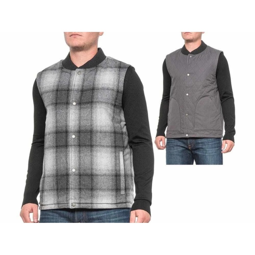 PENDLETON‎ Sz XL Mens Reversible Canvas Vest Plaid Gray Grey Outdoor Camp